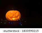 scary yellow halloween pumpkin... | Shutterstock . vector #1833590215