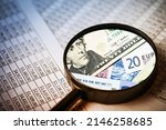 Small photo of Inflation background. Currency exchange. Euro and dollar bills. Global financial crisis. Seeking information background. Constantly raising prices problem. Magnifying glass research.