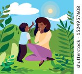 beautiful black mother with son ... | Shutterstock .eps vector #1524957608