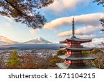 chureito pagoda  mount fuji and ... | Shutterstock . vector #1671104215