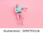 Small photo of Full length photo of dynamic middle age man dance discotheque well groomed isolated pastel color background