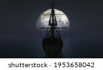 Old Ship In Sea Full Moon...