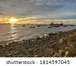 Small photo of Seaside view with ships and boats - at Chittagong Seabeach, Bangladesh