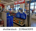 Small photo of Five Below, former Broyhill Home Collections and Pier 1 Imports - Five Below Canvas Tote Bags, Checkouts (Aurora, Colorado, USA) - 04\25\2021