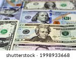 American money background , American dollars bill of 1, 5, 20 and 100 dollars, selective focus of different banknotes, United States of America Currency backdrop background