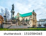 Mickiewicz Monument and Church of the Assumption of the Virgin Mary and of St. Joseph known as the Carmelite Church. Travel.