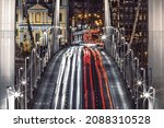 Traffic symmetrical lights at rush hour, Elisabeth Bridge, Budapest