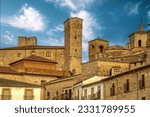 Small photo of Spectacular view from the Plaza Mayor of Trujillo, Caceres, Spain, of the medieval part of the town with towers, palaces and bell towers