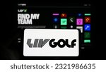 Small photo of Stuttgart, Germany - 06-17-2023: Person holding smartphone with logo of sports organization LIV Golf on screen in front of website. Focus on phone display. Unmodified photo.