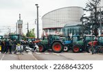 Small photo of Strasbourg, France - April 30, 2021: tractors roll for farmer protest in front of in ECHR European Court of human Rights in Strasbourg to put pressure on CAP negotiations underway in Brussels