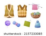 set of winter warm knitted... | Shutterstock .eps vector #2157233085