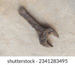 Small photo of slogging ring spanner wrench open end old, rusty and dirty