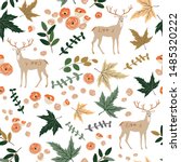 deer and autumn beige maple... | Shutterstock .eps vector #1485320222