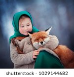 Girl With Fox In The Forest