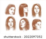 pencil portraits of women.... | Shutterstock .eps vector #2022097352