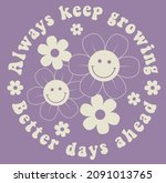 retro groovy smiley daisy... | Shutterstock .eps vector #2091013765