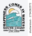 'happiness comes in waves' text ... | Shutterstock .eps vector #1734282572