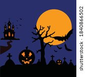 halloween moon tree vecor bat | Shutterstock .eps vector #1840866502
