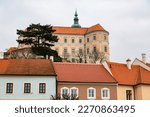 Mikulov city view on the streets and castle architecture at the early spring
