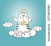 Cartoon Angel Cat On The Cloud. ...