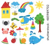 children drawings set. colorful ... | Shutterstock . vector #485989702