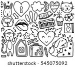 Doodles Cute Elements Black Vector Coloring Stock Royalty Free 545075092