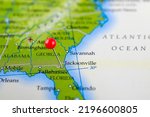 Jacksonville map. Jacksonville pinned. Map with red pin point of Jacksonville in USA.