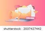 subscribe. red button subscribe ... | Shutterstock .eps vector #2037427442