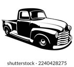 classic chevy truck vector silhouette isolated white background view from side. Best for logos, badges, emblems, classic truck industry. vector illustration in eps 10.