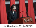 Small photo of Taiwan's President Tsai Ing-wen makes speech at a ceremony specifically for the promotion to the rank of general. in Taiwan on June 6, 2023