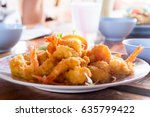 Fried Prawn Balls on a Wooden Table
