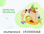 isometric healthy food and diet ... | Shutterstock .eps vector #1925004368