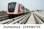 Small photo of Jakarta Indonesia 10 August 2022 The Jakarta LRT train is an environmentally friendly transportation that is able to overcome congestion in Jakarta