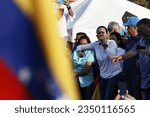 Small photo of Venezuela-Maracaibo-08112023. Venezuelans received the candidate for the opposition primary elections, Maria Corina Machado, this Friday, August 11, in the populous sector of Santa Lucia