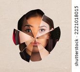Small photo of Contemporary artwork. Modern design. Kaleidoscope shape of women's faces of different race, color, age, nationality. Concept of beauty standards, multi ethnicity, friendship, diversity, human rights