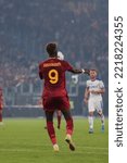 Small photo of Rome, Italy 9th October 2022: Tammy Abraham of A.S. Roma gestures during the Italian Serie A 202223 football match between AS Roma and US Lecce at the Olimpico Stadium