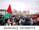 Small photo of Berlin, Germany, January 04, 2024, Dozens of people demonstrated in front of the Federal Chancellery, a pro palestine demonstration..
