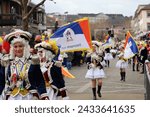 Small photo of Mainz, Germany - February 11, 2024: Traditionally, shouting 3x "Helau" and celebrating on the streets with kids, MTV-Guggemusik-Festival am Fastnachtsonntag.