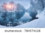 Winter Forest On The River At...