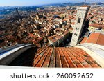 View of Giotto's Bell Tower From Top of Cathedral Santa Maria del Fiore in Firenze, Italy ~ Scenery of Florence Old Town from Cathedral of Saint Mary of the Flowers