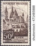 Small photo of MOSCOW, RUSSIA - CIRCA AUGUST, 2016: a stamp printed in FRANCE shows Caen - The Abbey men. The church of Saint Etienne, the series "Tourism", circa 1951