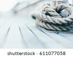 rope on a yacht with wooden details