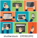vector set of flat hand icons... | Shutterstock .eps vector #195501392