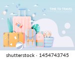 travel various items in paper... | Shutterstock .eps vector #1454743745