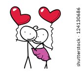 stick figure love couple with heart - stock vector