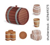 wooden barrel vintage old style ... | Shutterstock .eps vector #619649375