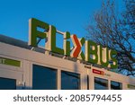 Small photo of Berlin Charlottenburg, 2021: The "Flixbus" logo at the Central Bus Station (ZOB) in Berlin. The transport company, founded in 2012, offers long-distance bus travel, among other services.
