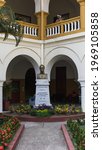 Small photo of Cartagena-Cartagena-Colombia - 03-02-2016: Interior of university of Cartagena, Colombia, with statue of Simon Bolivar, the freedom bringer.