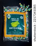 Small photo of Brasilia, Df, Brazil, October 22, 2022. Antonina banana candy 1kg pack. It is written: Antonina, Bala de Banana and company details telephone and address