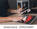 Small photo of Scam alert, software warning fraud, cyber security. Hacker detection cyber attack on computer network, virus, spyware, malware, malicious software and cybercrime, online website. Protect information